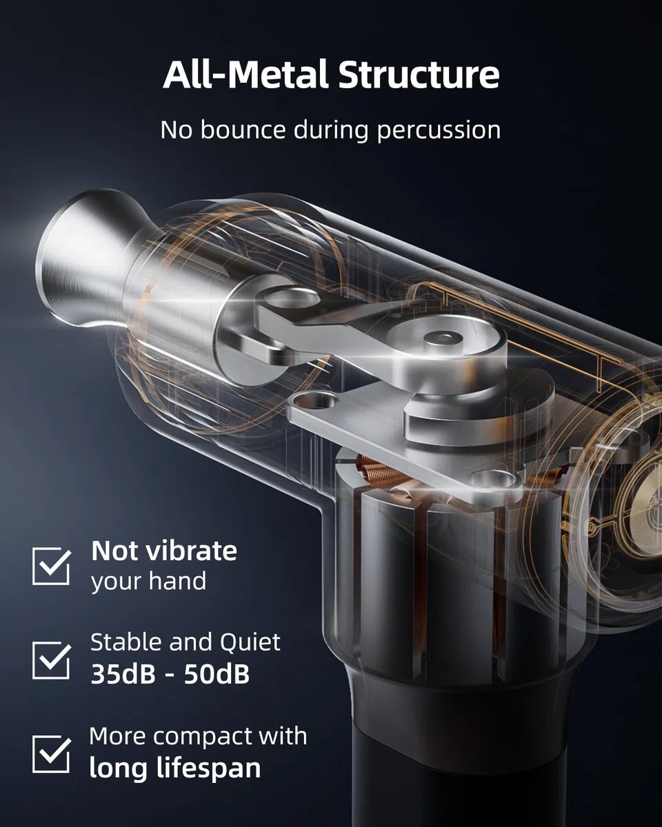 Muscle Massage Gun, Rooftree Portable Deep Tissue Percussion Massage Gun with 5 Massage Heads, Professional Handheld Body Muscle Massager with 10 Hours Battery Life for Home Office Gym - Elite