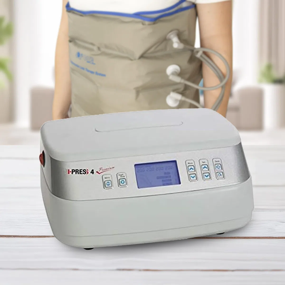 I-press4 premium Lymphdrainage-gerät Größe M für Beine und Bauch 5 Programme Speicherfunktion Medizinisches Gerät für Heimanwendung und Physiotherapie -*##