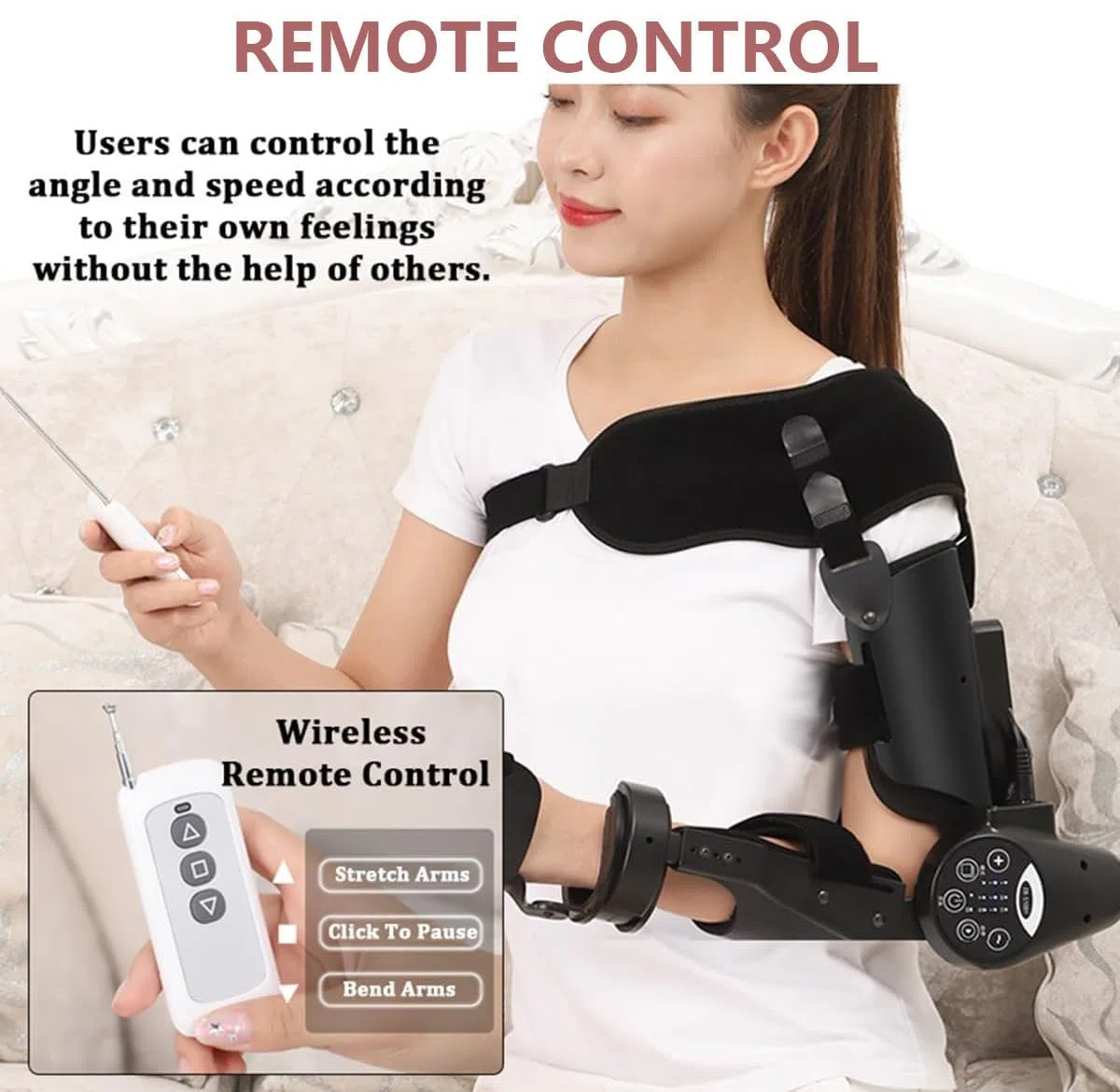 Elektrische Ellenbogenbandage für Rehabilitation, einstellbare Geschwindigkeit und Timer für Erholung nach einem Schlaganfall und Hemiplegie, Scharnier-Design für verbesserte Stabilisierung