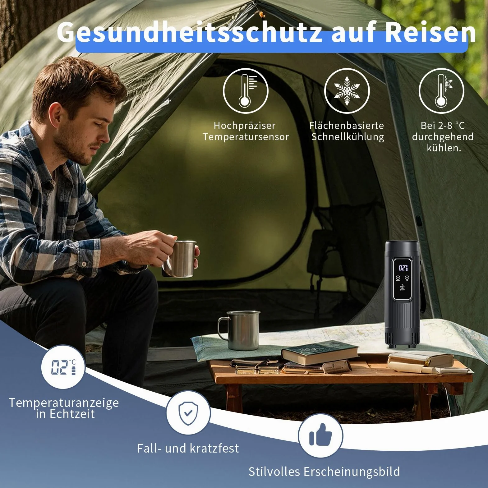 Insulin Kühltasche, Insulin Kühlbox Tragbare mit 2 Batterien,Kältetechnik Raum für Auto, Reisen, Zuhause Medizinische Kühltasche
