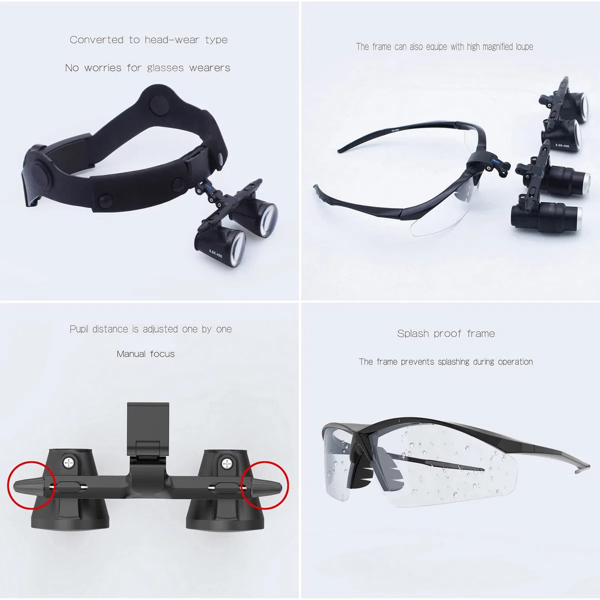 Lupe, Kopfmontagelupe, Binokularlupen, Arbeitsabstand 340–500 mm, freihändige Vergrößerungsbrille für Naharbeit, Hobby, Handwerk, Schmuckreparatur Stabilize
