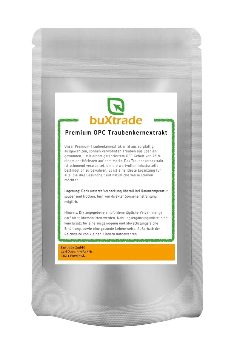 25 kg | Premium OPC Traubenkernextrakt | OPC | hochdosiert | 75% Gehalt | Buxtrade