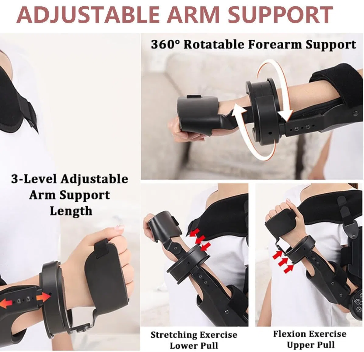 Elektrische Ellenbogenbandage für Rehabilitation, einstellbare Geschwindigkeit und Timer für Erholung nach einem Schlaganfall und Hemiplegie, Scharnier-Design für verbesserte Stabilisierung