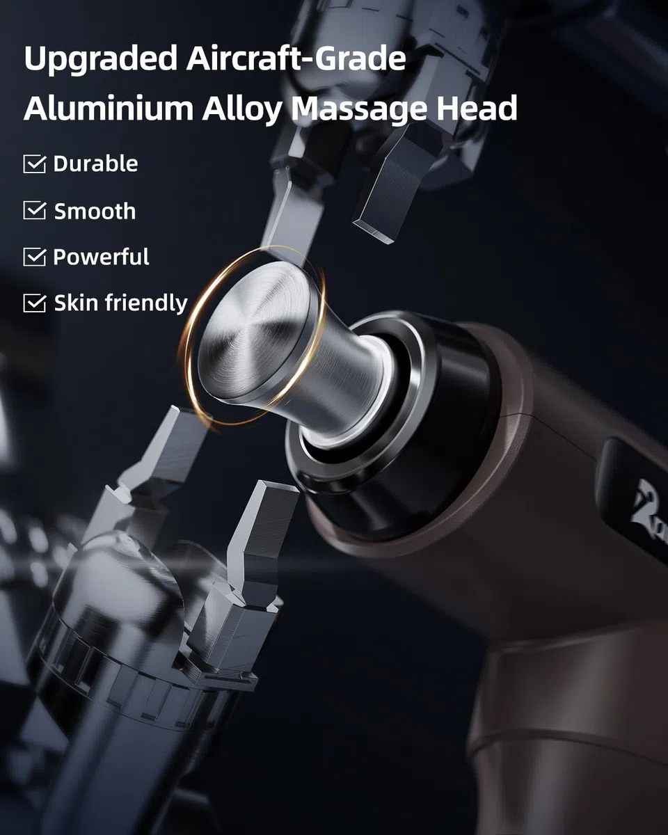 Muscle Massage Gun, Rooftree Portable Deep Tissue Percussion Massage Gun with 5 Massage Heads, Professional Handheld Body Muscle Massager with 10 Hours Battery Life for Home Office Gym - Elite