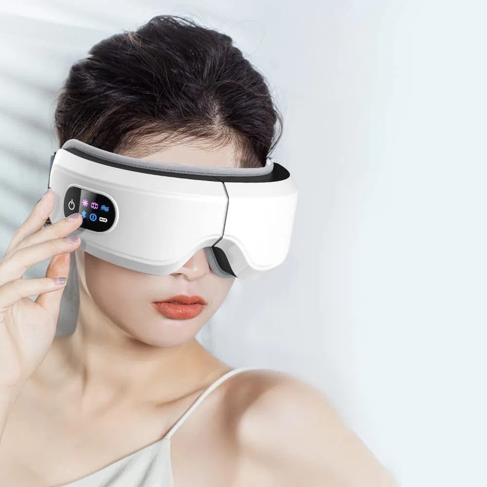 Augenmassagegerät mit Airbag-Kneten, konstante Temperatur, Heißkompresse, Multi-Frequenz-Vibration und Bluetooth-Musik (weiß)