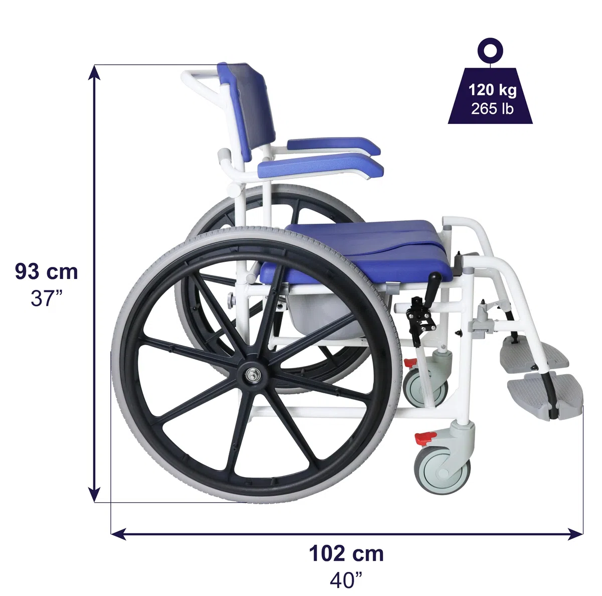 KMINA Selbstfahrender Toilettenstuhl mit Rollen, Duschstuhl 120 kg, Blau