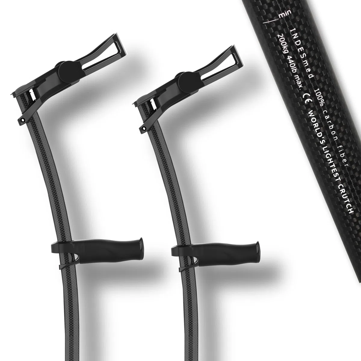 100% Carbon Krücken Luxus Paar | Die leichtesten der Welt (Schwarz, XL)