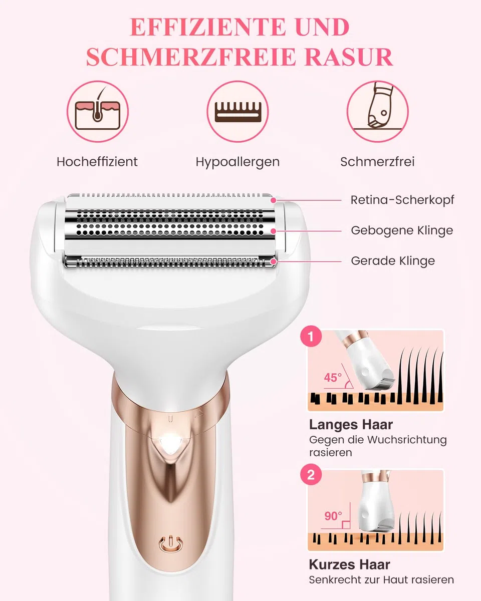 ANLAN Elektrischer Damenrasierer 4 in 1, Intimrasierer Damen & Bikini Trimmer, USB-C Wiederaufladbar, IPX6 Wasserdicht für Nass & Trockenrasur, Körperrasierer für Beine, Achseln, Gesicht & Augenbrauen