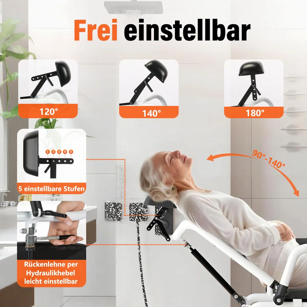 Tragbarer Toilettenstuhl für Senioren,3-in-1 Multifunktions-Duschstuhl mit Rollen,Klappbare Fußstütze,Verstellbare Sitzfläche und Rückenlehne,Toilettenstuhl mit Rollen für Verschiedene Einsatzszenari