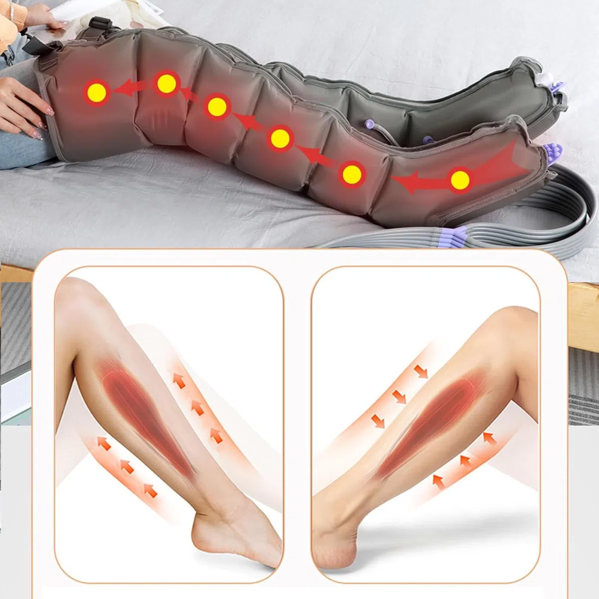 Elektrisches Luftkompressionsmassagegerät, Lymphdrainagegerät, Schmerzlinderung für Ganzkörper, Taille, Beine und Arme, Timer-Funktion (6 Kammern, 2 Beine + 2 Arme + Taille)