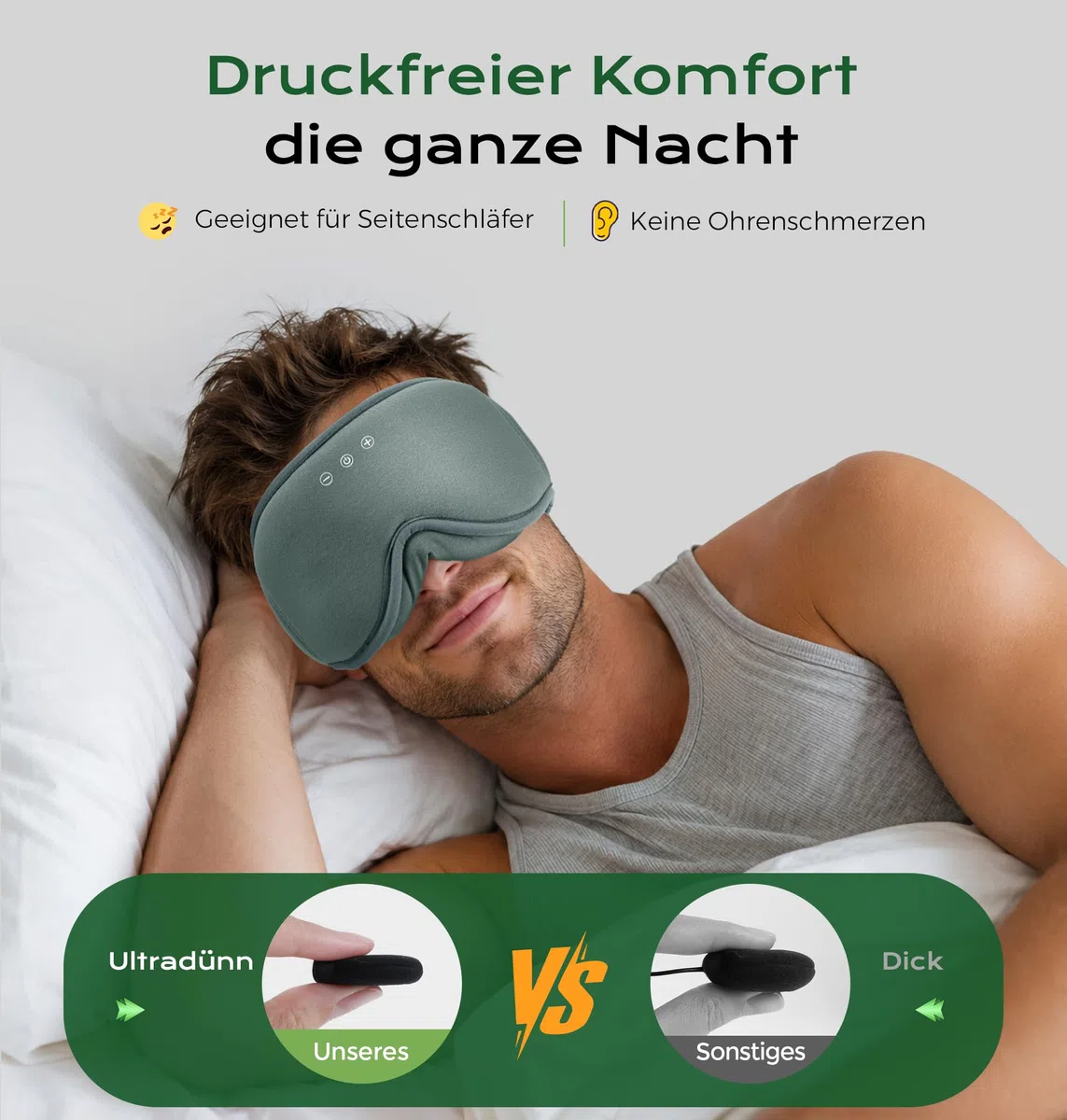 MUSICOZY Schlafmaske mit kopfhörer | 3D Bambus-Baumwolle Schlafkopfhörer