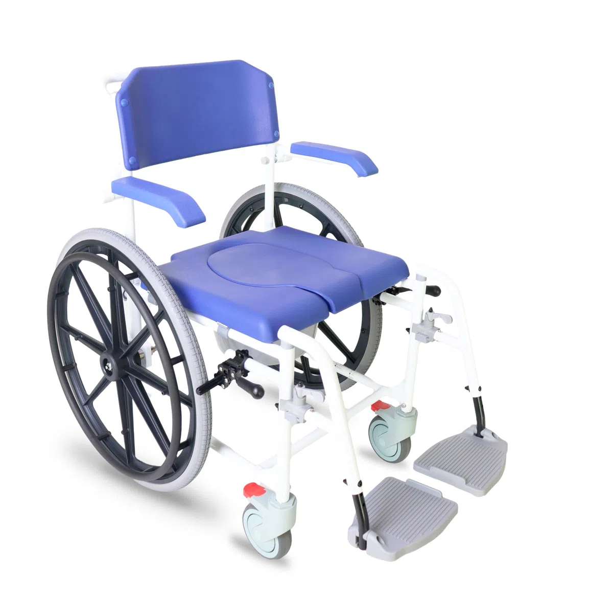 KMINA Selbstfahrender Toilettenstuhl mit Rollen, Duschstuhl 120 kg, Blau