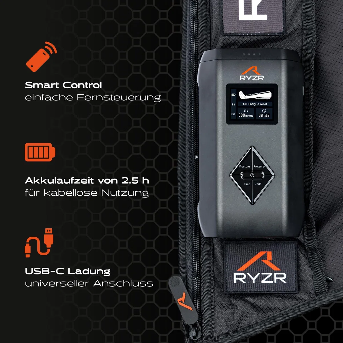 RYZR Airboots (XL) Kabellose Recovery & Kompressions Boots für Beine & Oberschenkel aus dem Profisport– 5-Kammer-System bis 180 mmHg, 5 Modis, Durchblutung, Lymphdrainage & Muskelregeneration