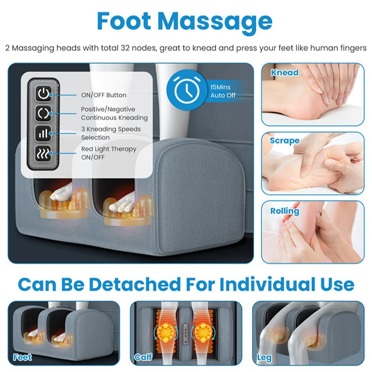 KOCASO Ganzkörper-Massagematte mit Wärme, elektrisch beheiztes Massagekissen mit Vibration für Rücken/Nacken/Fuß, abnehmbares Kopfkissen, Timer-Funktion