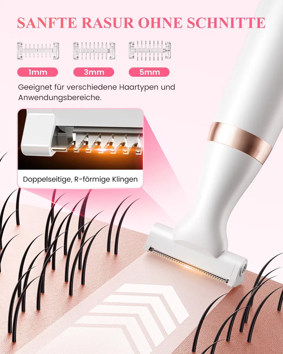 ANLAN Elektrischer Damenrasierer 4 in 1, Intimrasierer Damen & Bikini Trimmer, USB-C Wiederaufladbar, IPX6 Wasserdicht für Nass & Trockenrasur, Körperrasierer für Beine, Achseln, Gesicht & Augenbrauen