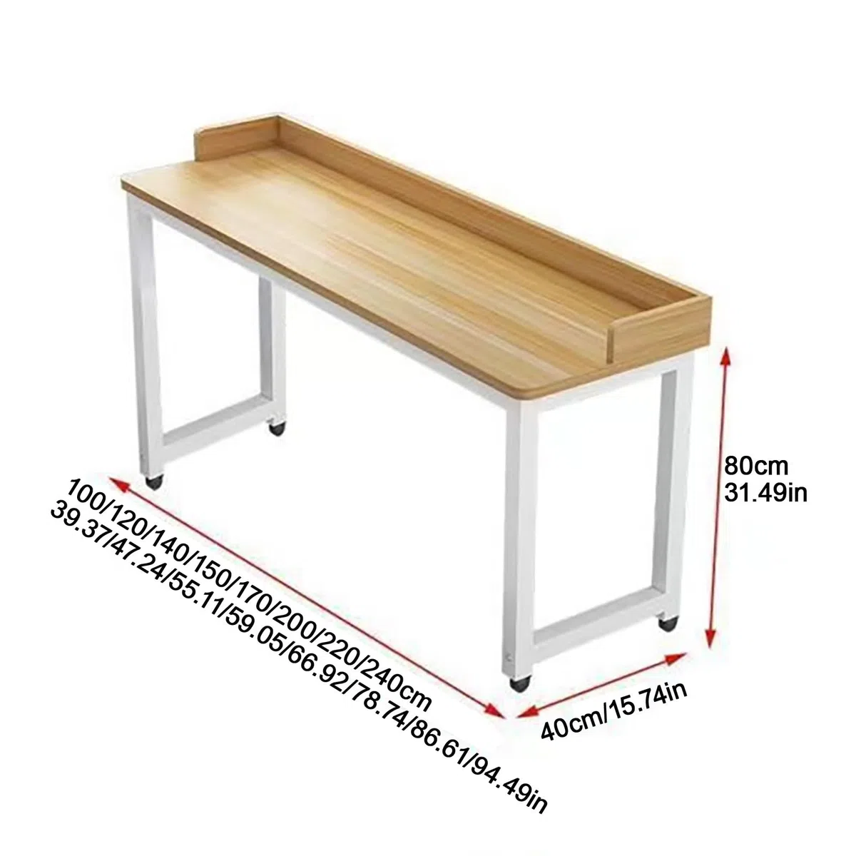 Rollbarer Krankenhaus-Betttisch mit Rollen, Beistelltisch für Frühstück, Lernen und Spielen, Höhe schwarze Walnuss, 220 x 60 x 80 cm