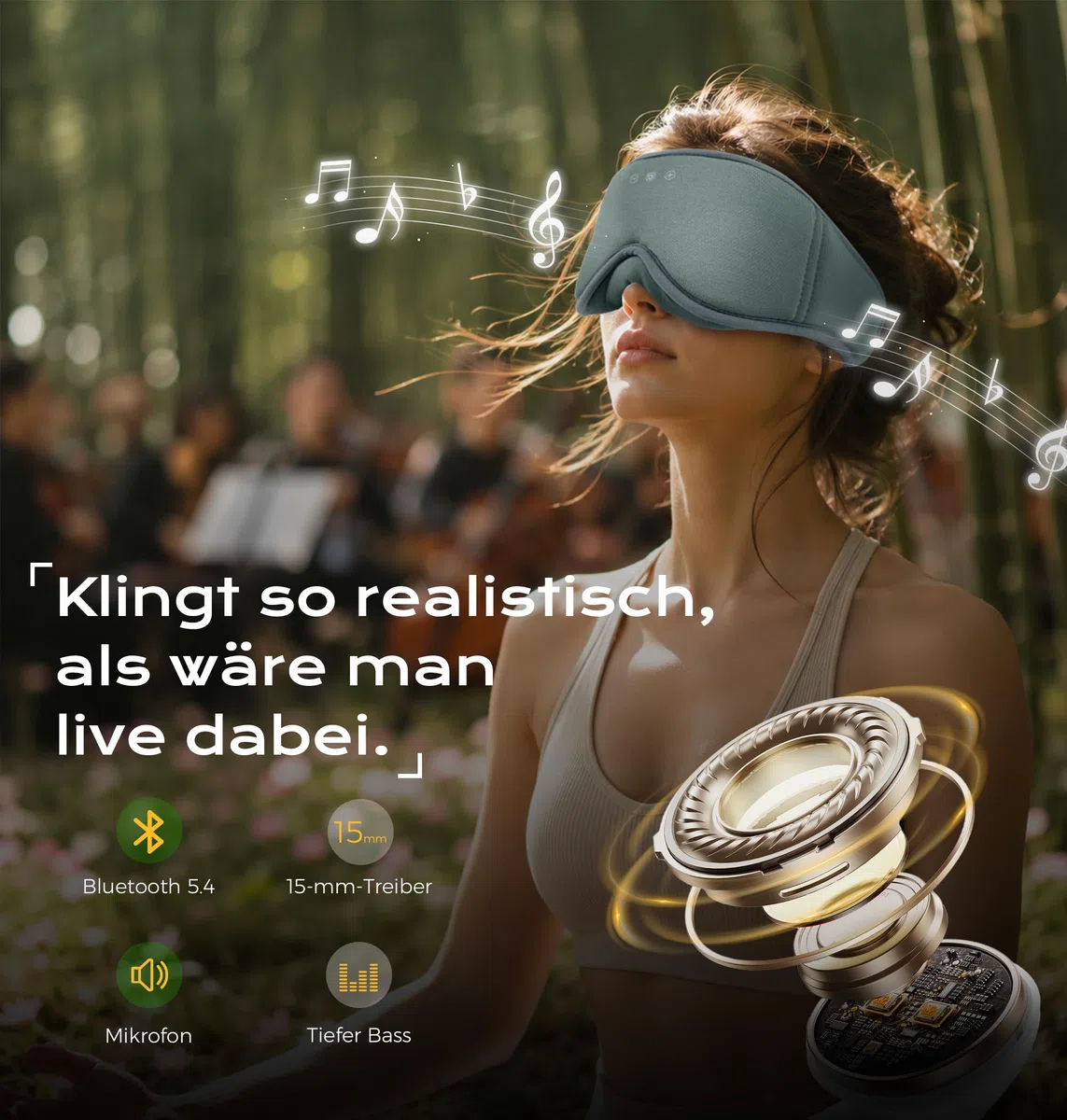 MUSICOZY Schlafmaske mit kopfhörer | 3D Bambus-Baumwolle Schlafkopfhörer