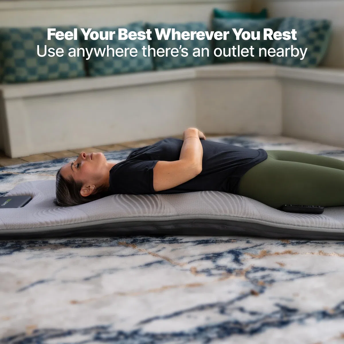 GhostBed Ganzkörper-Massagematte mit 7,6 cm Gel-Memory-Schaum, 7 Programme, beheiztes Massagekissen für Bett, Vibrations- und Wärmetherapie, Massagematten für den ganzen Körper, Bett-Massagegerät,