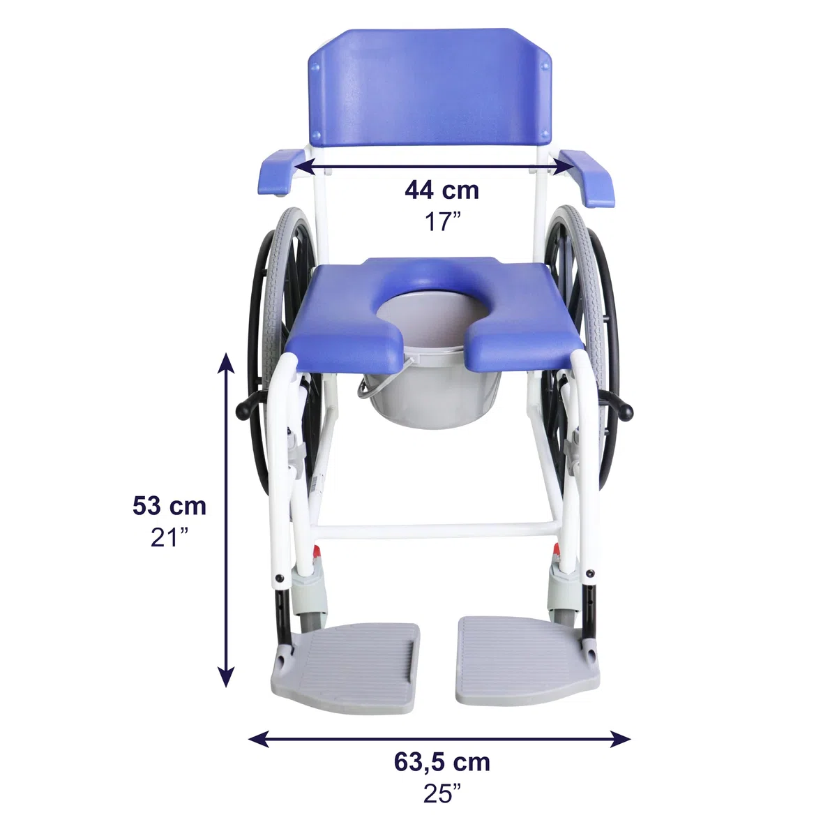 KMINA Selbstfahrender Toilettenstuhl mit Rollen, Duschstuhl 120 kg, Blau