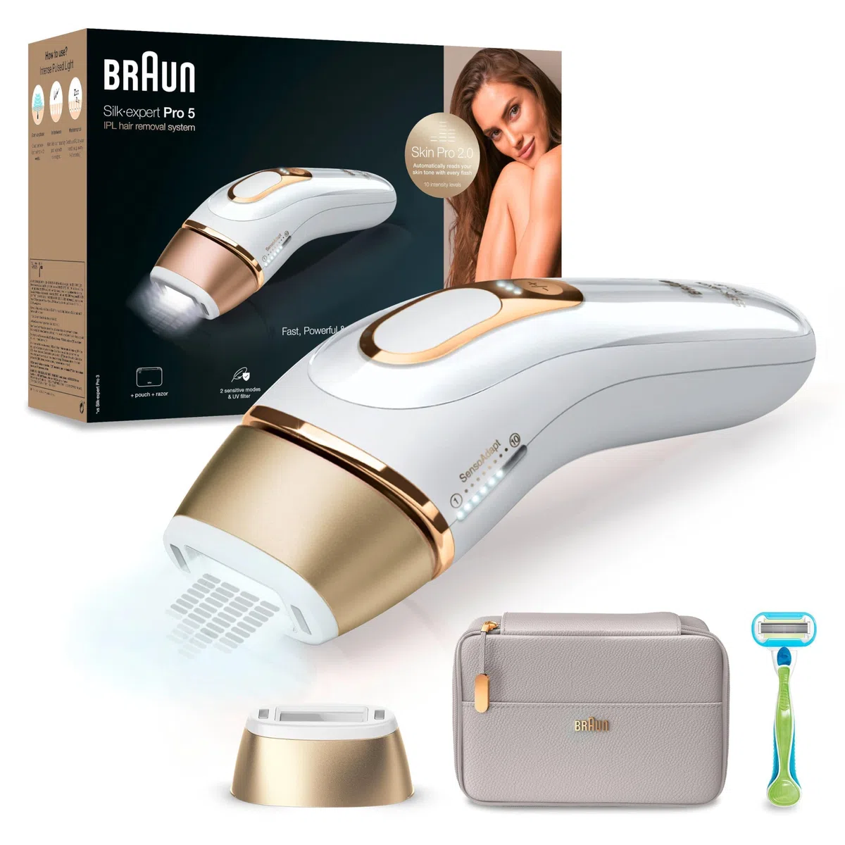Braun IPL Silk Expert Pro 5 Haarentfernungsgerät Damen/Herren, sichtbare Haarentfernung, Designed In Germany, Venus Extra Smooth Rasierer, Alternative zu Laser Haarentfernung, PL5054, weiß/gold