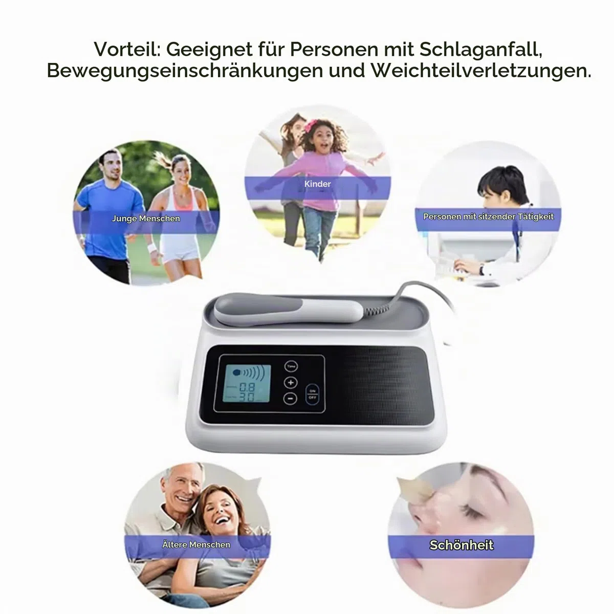Physiotherapie Gerät - Ultraschall Therapiegerät Massagegerät zur Linderung von Muskel- Gelenkschmerzen mit 5 Intensitätsstufen & 6 Timer für Muskel Schmerz Nerven Entspannung