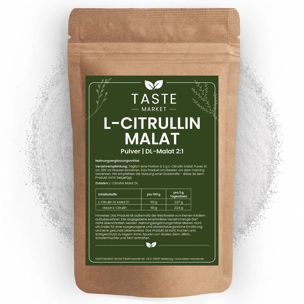 25 kg L-Citrullin Malat Pulver | L-Citrullin – Hochdosiert | 2:1 Verhältnis | Optimale Löslichkeit