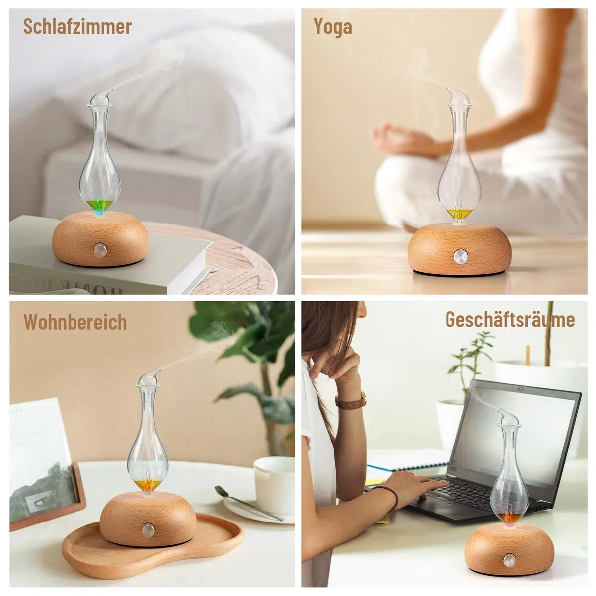 Vernebelungsdiffusor für reines ätherisches Öl, Aromatherapie-Diffusor, Holzsockel & Glasdiffusor für Zuhause, Keine Hitze, kein Wasser