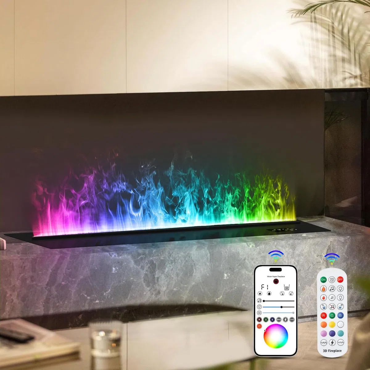 Dekorativer Elektrischer Wasserdampf-Kamin-Luftbefeuchter Mit 3D-Zerstäubungsflamme, Farbe Der Flamme In Farben Einstellbar Elektrischer Kamin, Automatische Wasserfüllung, Fernbedienung/Touchscreen