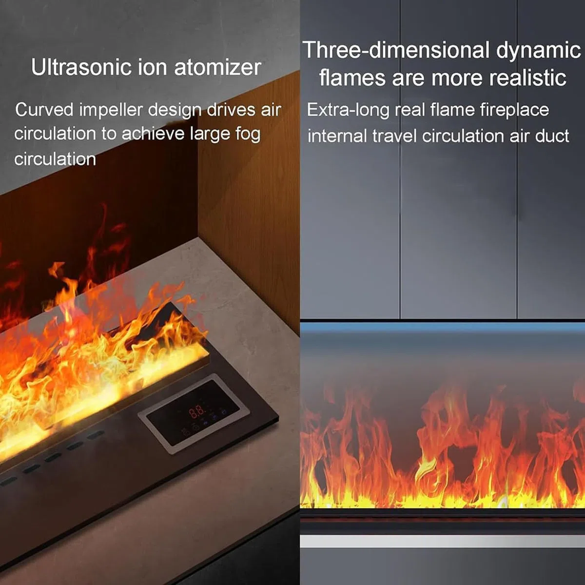 Dekorativer Elektrischer Wasserdampf-Kamin-Luftbefeuchter Mit 3D-Zerstäubungsflamme, Farbe Der Flamme In Farben Einstellbar Elektrischer Kamin, Automatische Wasserfüllung, Fernbedienung/Touchscreen