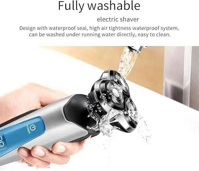 Elektrischer Rasierer für Männer, trocken und nass, wasserdicht, drehbarer Gesichtsrasierer, Gesichtsrasierer, kabellos, Reisen, wiederaufladbar mit Bartschneider, LED-Display für Rasur