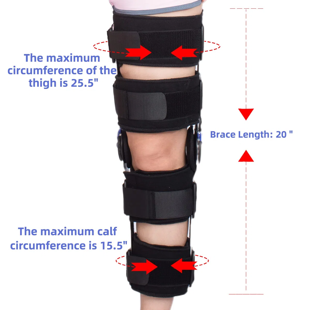 Knieorthese Verstellbare Knieschiene Stabilisierung ROM Post-Op Knie-Wegfahrsperre Verstellbare Knie-Wegfahrsperre mit seitlichen Beinstabilisatoren für Meniskusrisse (Zusätzlicher Schultergurt)