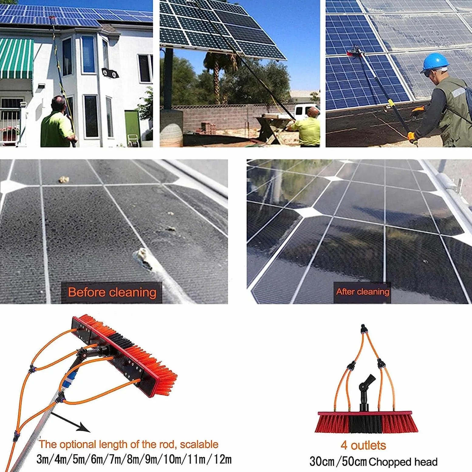 Fensterreinigungsstange mit Wasserzufuhr, Glasreiniger mit hoher Reichweite für den Innen- und Außenbereich, ideal für die Reinigung von Solarmodulen, Fensterreinigungsgeräte und -werkzeuge
