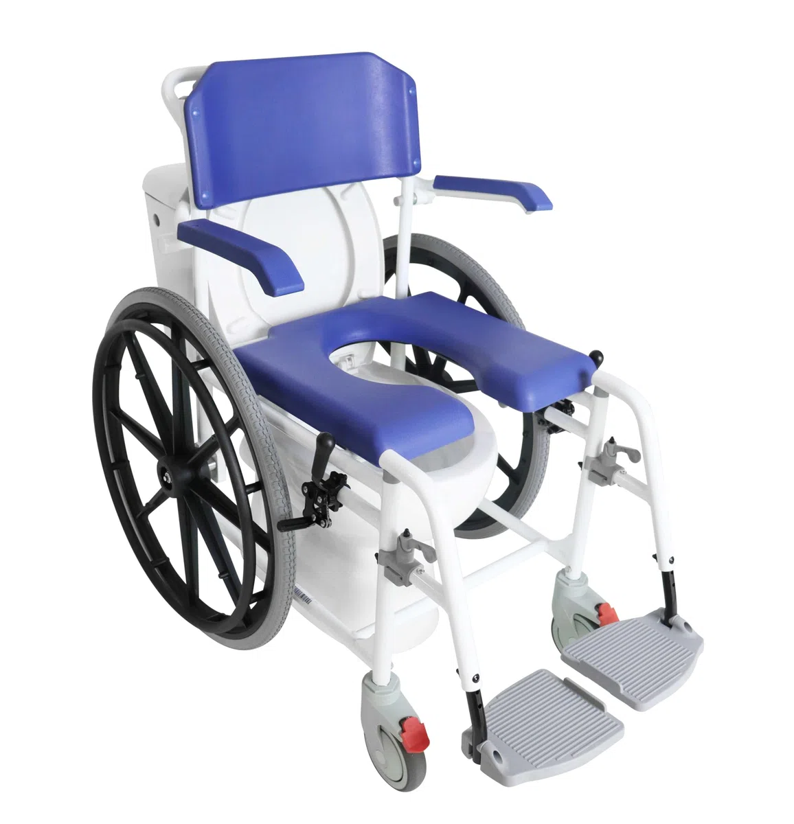 KMINA Selbstfahrender Toilettenstuhl mit Rollen, Duschstuhl 120 kg, Blau