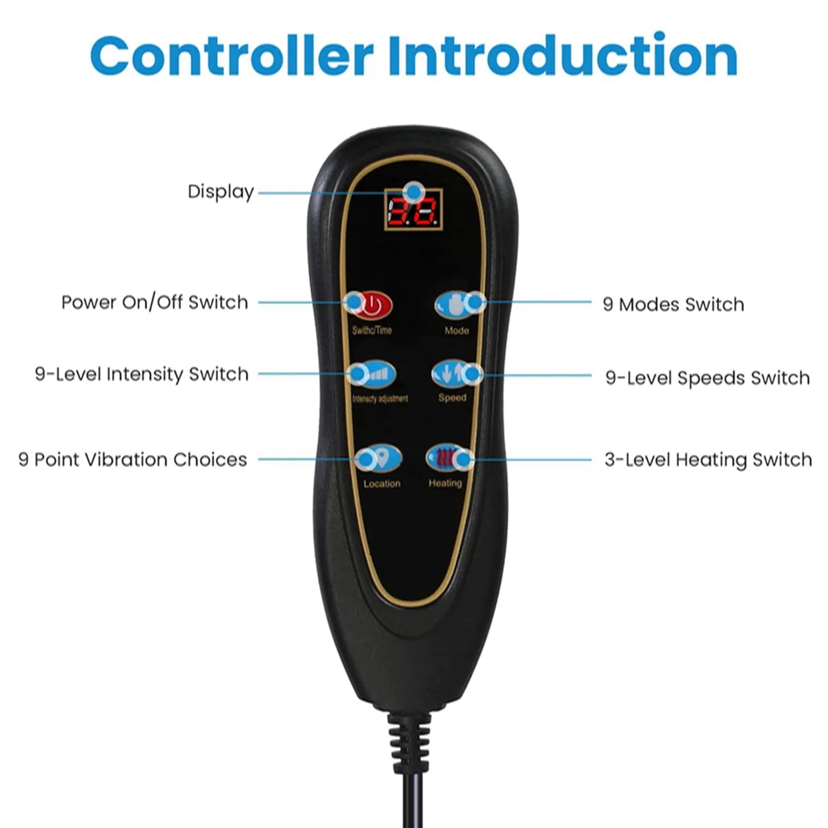KOCASO Ganzkörper-Massagematte mit Wärme, elektrisch beheiztes Massagekissen mit Vibration für Rücken/Nacken/Fuß, abnehmbares Kopfkissen, Timer-Funktion