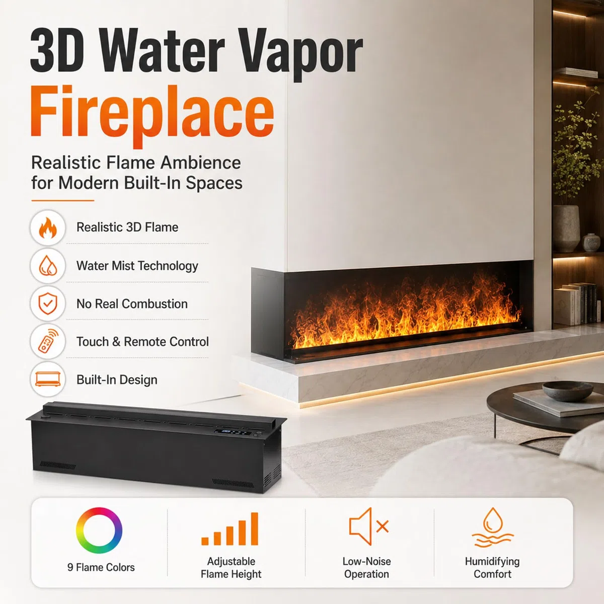 3D-Wasserdampf-Kamin, Elektrischer Kamin mit Zerstäubungsflamme