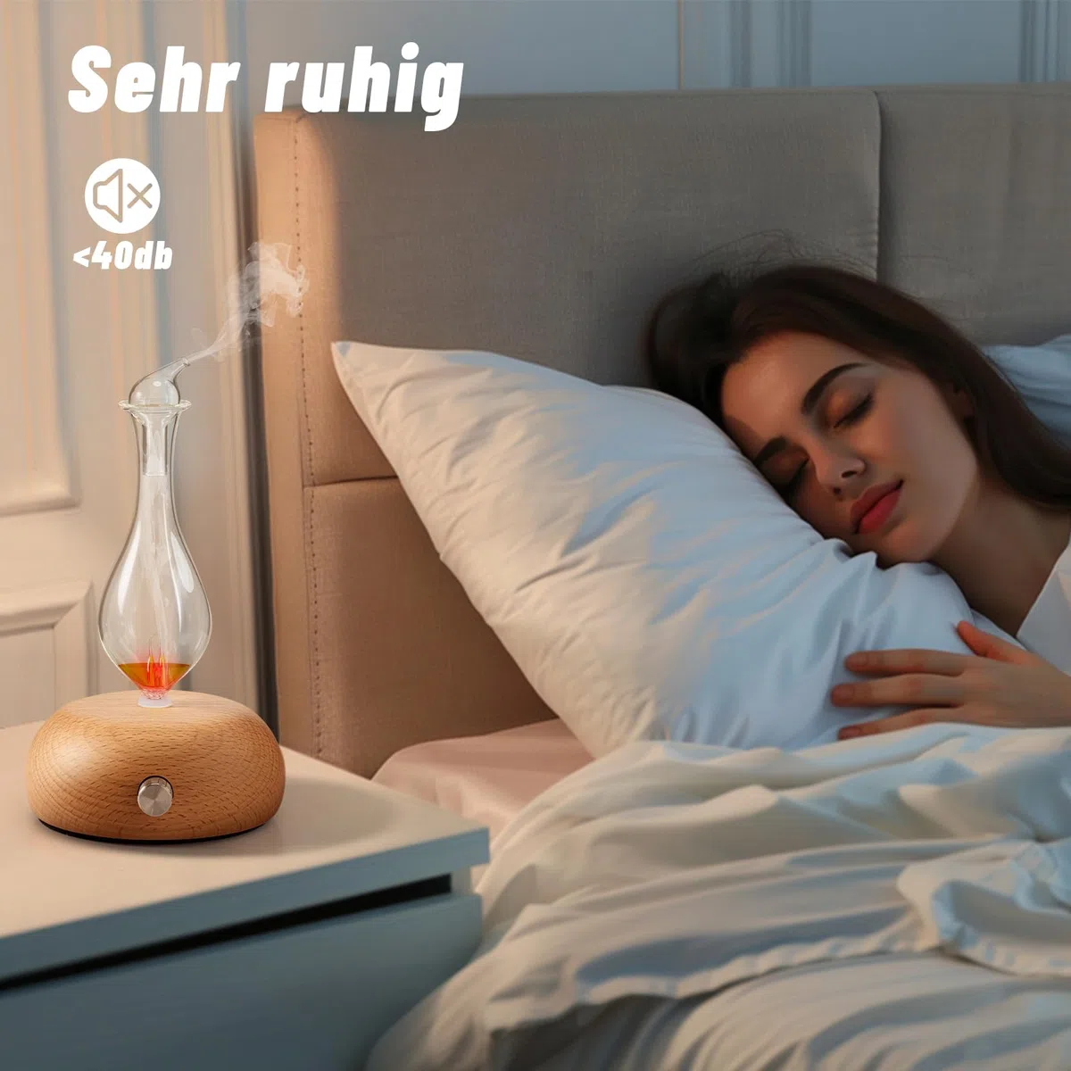 Vernebelungsdiffusor für reines ätherisches Öl, Aromatherapie-Diffusor, Holzsockel & Glasdiffusor für Zuhause, Keine Hitze, kein Wasser