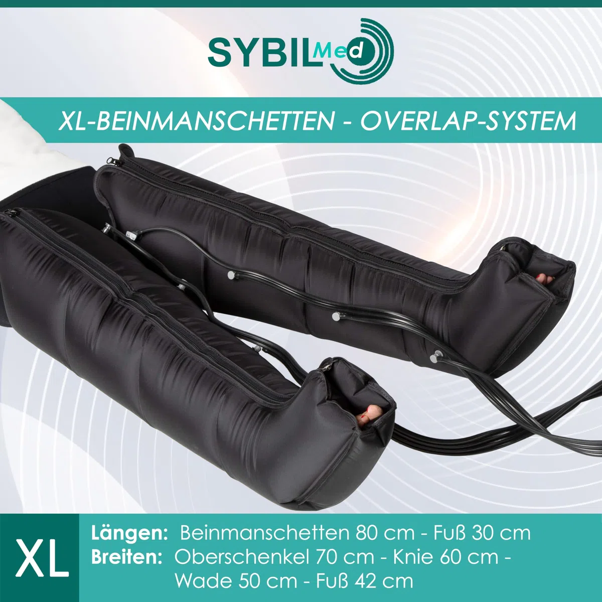 Air Power Professional Manuelle Lymphdrainage Pressotherapie, Heimpressotherapie, 4 Luftkammern mit 2 XL-Bein, Bauchband und Armband