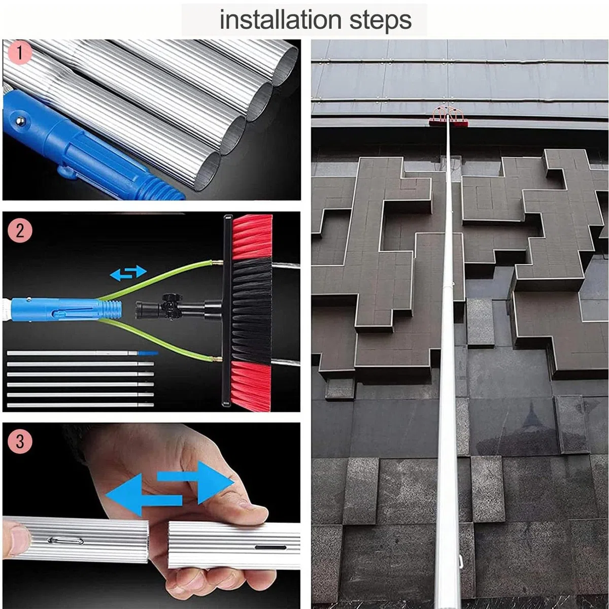Fensterreinigungsstange mit Wasserzufuhr, ausziehbarer Glasreiniger für den Innen- und Außenbereich, ideal für Solarpanel-Reinigung & hohe Fenster, professionelle Fensterreinigungsgeräte
